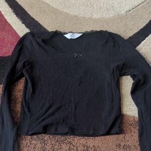 Chic Black Long Sleeve Girls Top